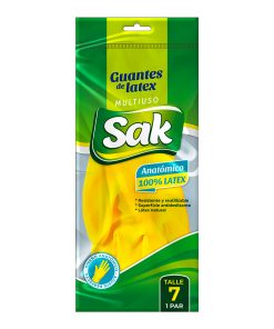 Guante Doméstico Sak Amarillo Talle S/7 x PAR (display x 12)